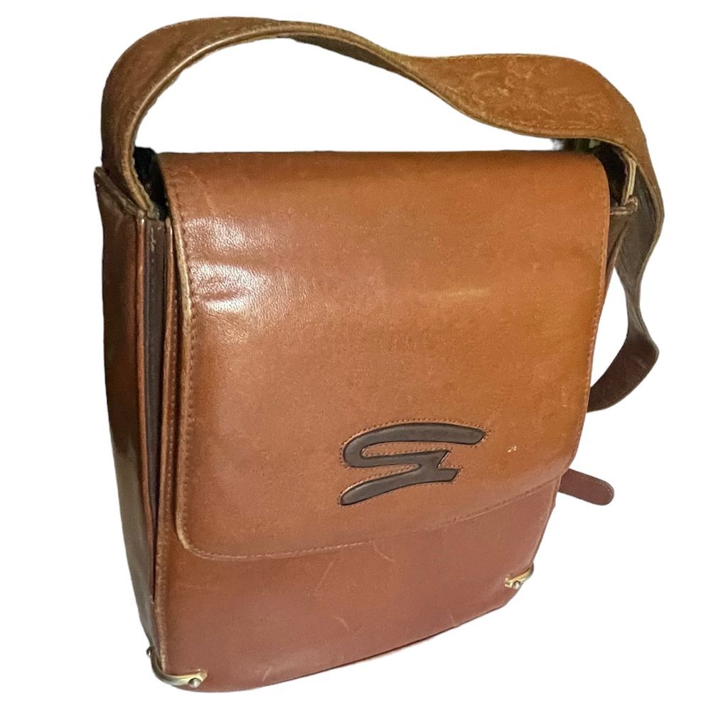 Pavillon‎ vintage box crossbody leather caramel brown purse retro